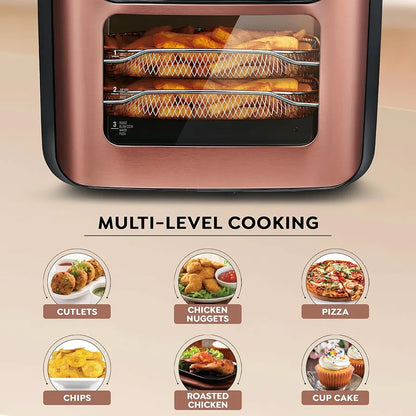 Prestige Air Chef 12 Litre Air Fryer Oven|360 Degree Rapid Air Technology|10 Preset Menus|Unique Multi-Level Design| Smoke-Free Technology|Black & Rose Gold, 1800 Watts
