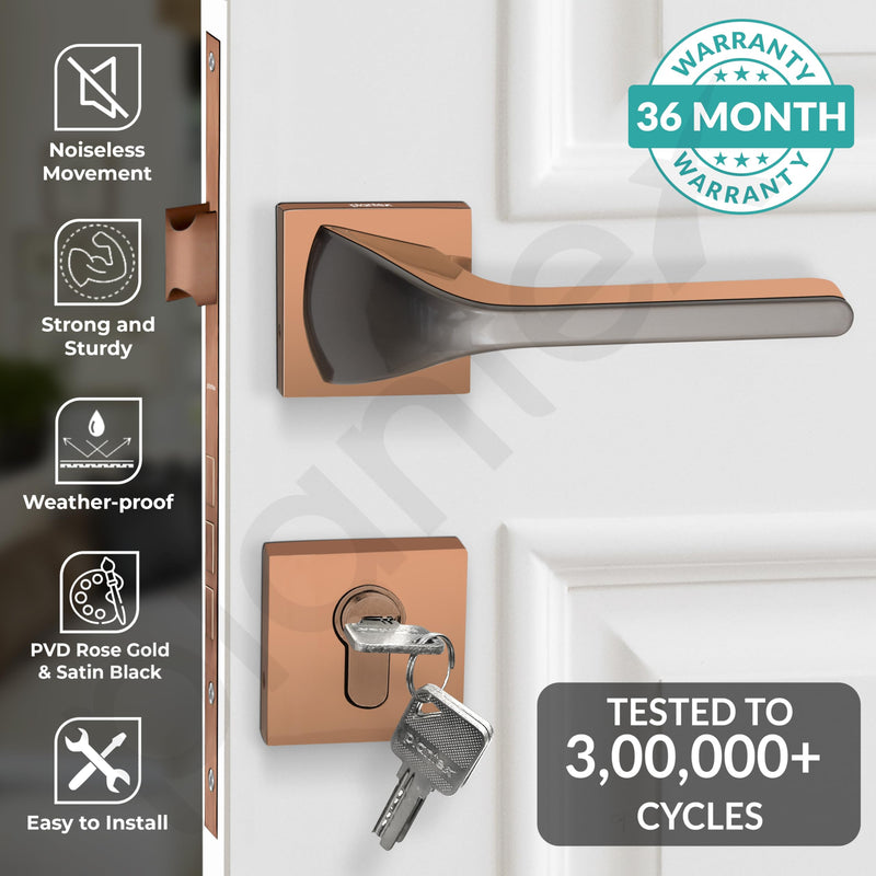 Plantex Heavy Duty Mortise Lock/Main Door Lock/Door Handle Set for Home/Office - Door Accessories- (APS-PT-009- Rose Gold - Satin)-2