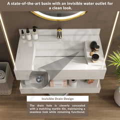 Plantex Floating Vanity for Bathroom/Slab Tile Vanity/Wall Mount Basin with Cabinet/Washbasin Cabinet - 32 x 18 inch (ED-07-Marble Finish)-4