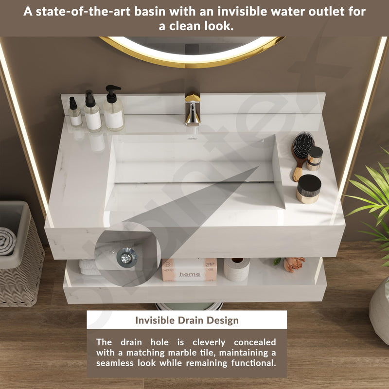 Plantex Floating Vanity for Bathroom/Slab Tile Vanity/Wall Mount Basin with Cabinet/Washbasin Cabinet - 32 x 18 inch (ED-07-Marble Finish)-4