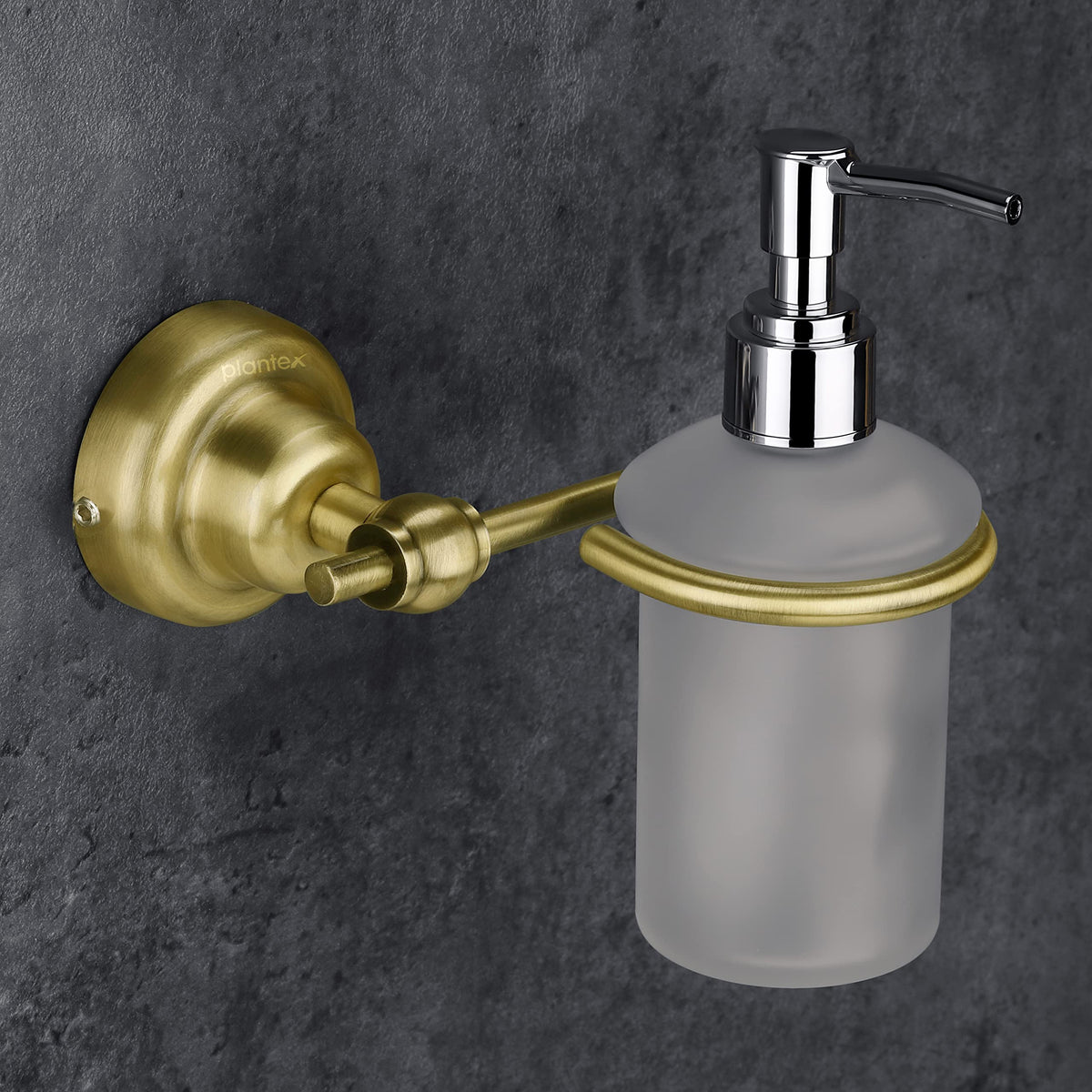 Plantex 304 Grade Stainless Steel Washroom Set of 2 - Toilet Paper Holder/Stand/Liquid Soap Dispenser - Skyllo (Brass Antique)-3