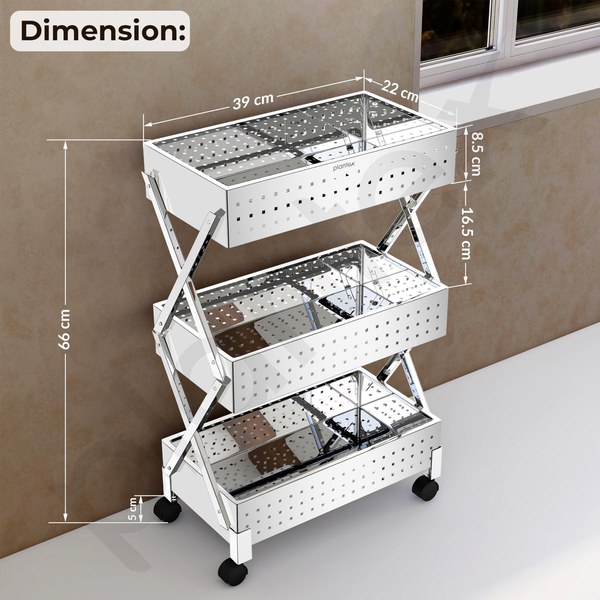 Plantex 3-Tier Vegetable Rack for Kitchen Trolley/Basket for Kitchen Storage/Stainless Steel Multipurpose Storage Fruit,Onion, Potato Storage Stand/Heavy Duty Rolling Utility Cart(Chrome)-4