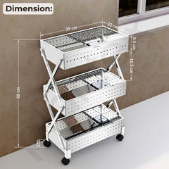 Plantex 3-Tier Vegetable Rack for Kitchen Trolley/Basket for Kitchen Storage/Stainless Steel Multipurpose Storage Fruit,Onion, Potato Storage Stand/Heavy Duty Rolling Utility Cart(Chrome)-4