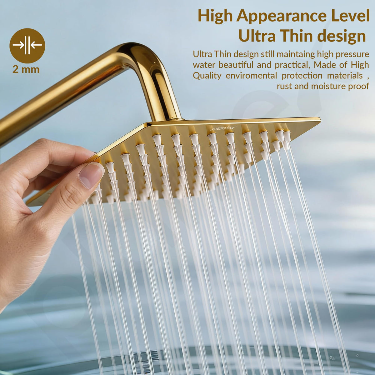 Plantex Stainless Steel Overhead Shower 6 x 6 inch with Water-Saving Technology/High pressure Rain Shower Head without Arm/Bathroom Shower -(Ultra Slim-PVD Gold)-4