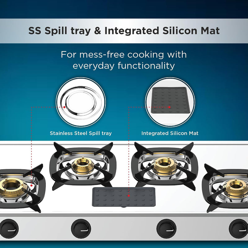 Butterfly Matchless 4 Burner Open Gas Stove, Silver