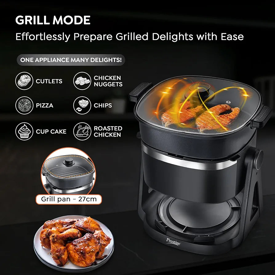 Prestige Air Flip All-In-One 4.5 Litre Air Fryer| Air Frying and Grilling with a Flip| 5 Preset Menu| Air Fryer Mode and Grill Mode|360 View Glass Air Fryer Basket