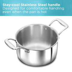 Hawkins 3 Litre Pro TriPly Stainless Steel Milk Pan with Stainless Steel Lid, Milk Pot, Sauce Pan, Silver (PSMP30S)