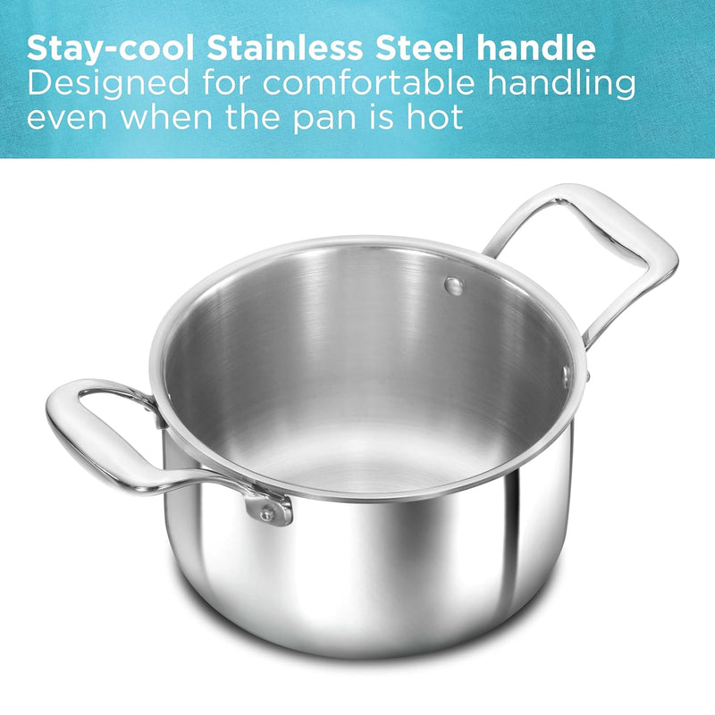 Hawkins 3 Litre Pro TriPly Stainless Steel Milk Pan with Stainless Steel Lid, Milk Pot, Sauce Pan, Silver (PSMP30S)