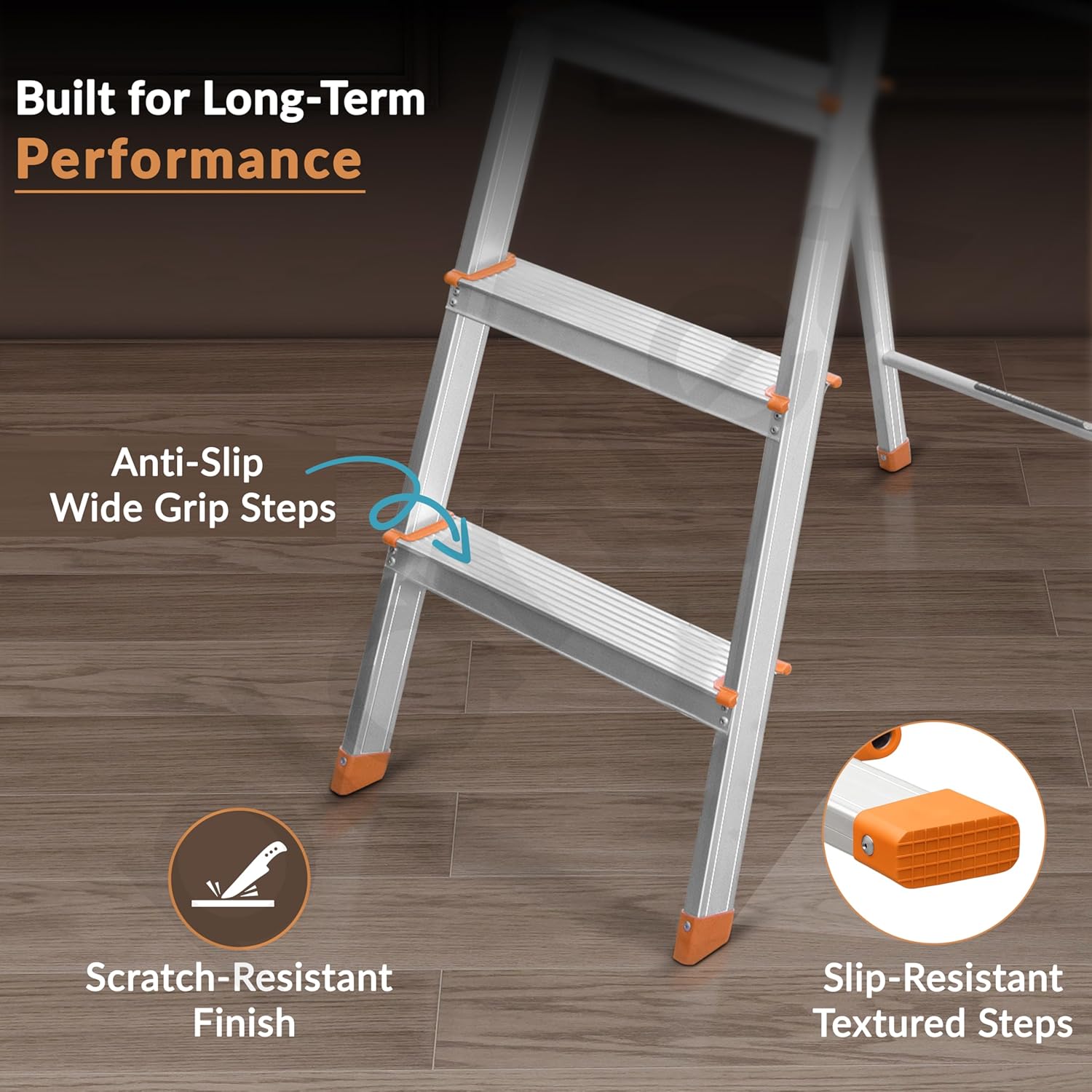 Plantex Legend Aluminium Folding 7 Step Ladder for Home - 7 Step Anti Skid Ladder/Wide Step Ladder (Orange-Chrome)