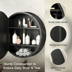 Plantex Bathroom Cabinet with Mirror/Aluminium Framed Bathroom Cabinet Storage/Round Mirror Cabinet for Bathroom Wall/Bathroom Organiser Cabinet (20x20 Inch, Black)-2