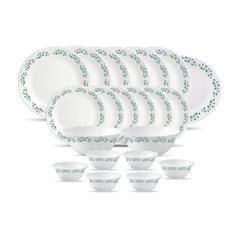 La Opala Diva Classique Collection Opal Glass Crockery | for Family of 6 | Dinner Set 21 pcs Royal Iris | Plates & Bowls for Dining | Microwave Safe | 100% Vegetarian | Extra Strong | White