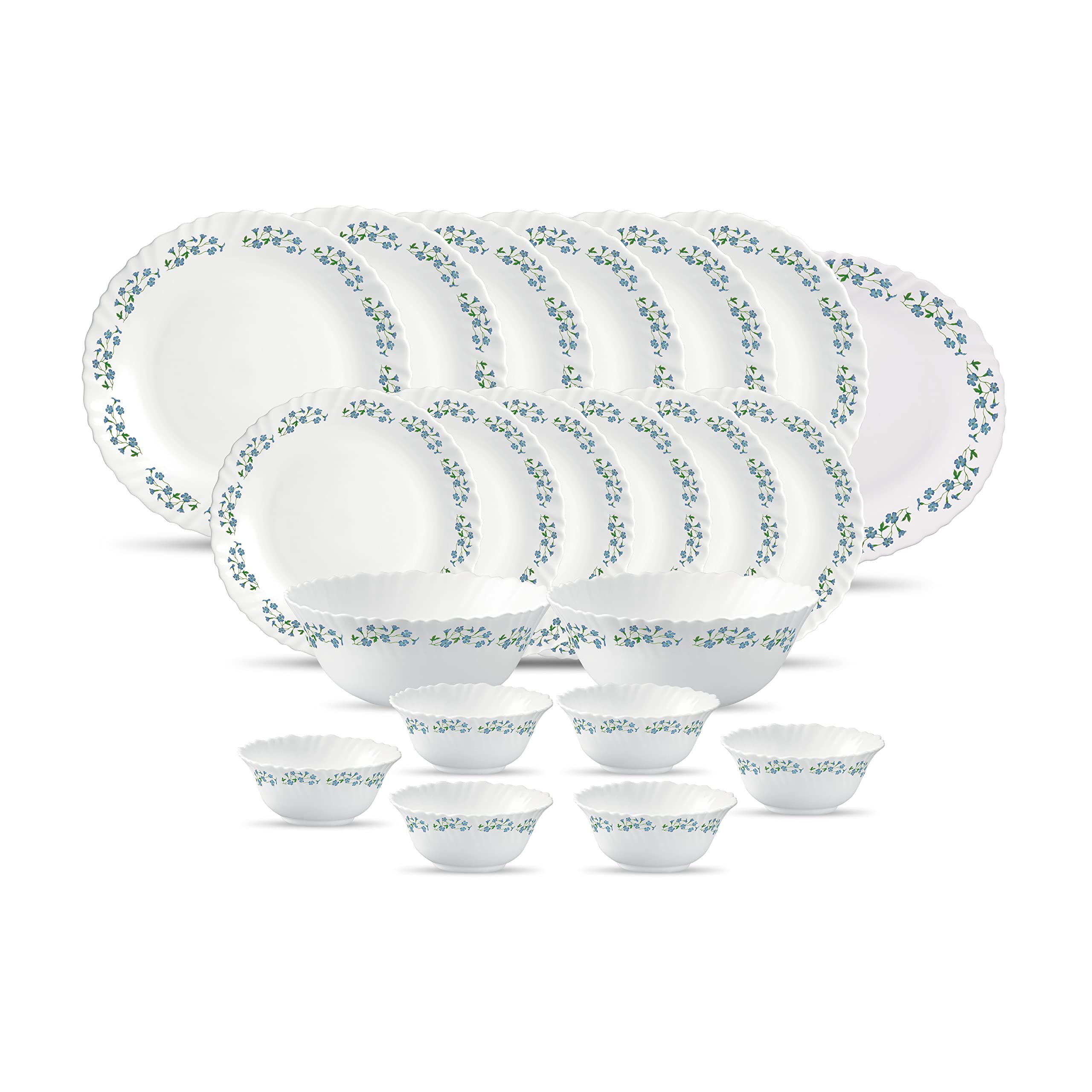 La Opala Diva Classique Collection Opal Glass Crockery | for Family of 6 | Dinner Set 21 pcs Royal Iris | Plates & Bowls for Dining | Microwave Safe | 100% Vegetarian | Extra Strong | White