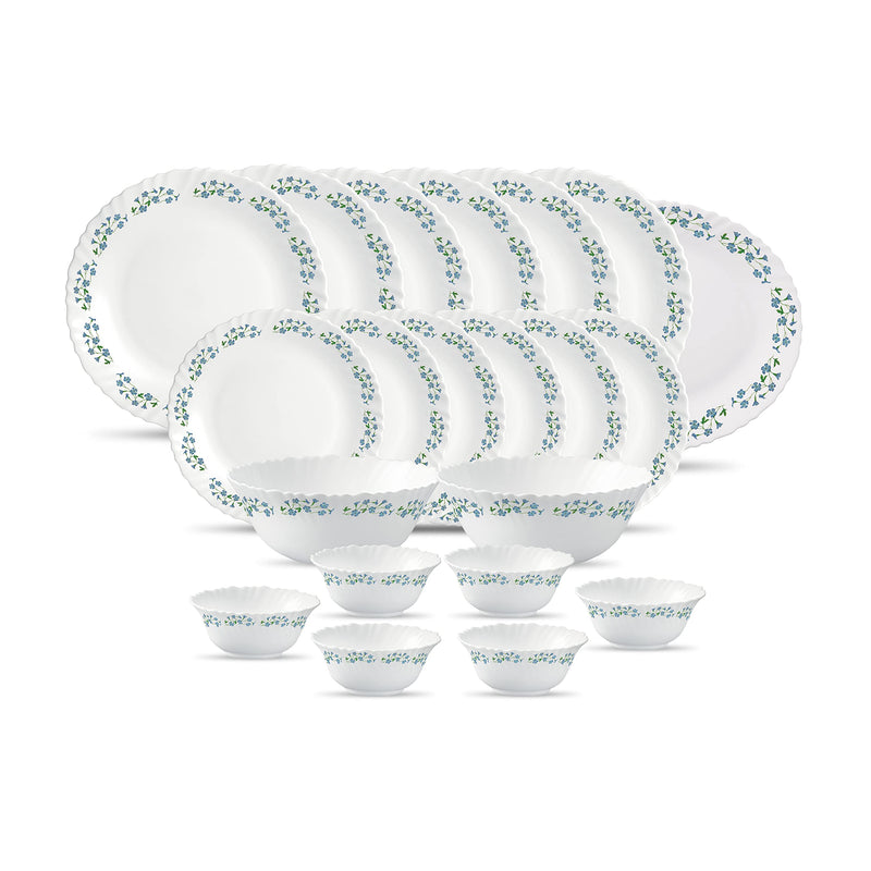 La Opala Diva Classique Collection Opal Glass Crockery | for Family of 6 | Dinner Set 21 pcs Royal Iris | Plates & Bowls for Dining | Microwave Safe | 100% Vegetarian | Extra Strong | White