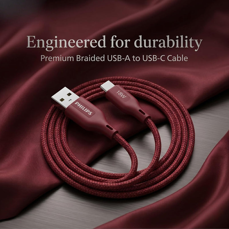 Philips DLC4150AI/94 18W Type-A to Type-C Fast Charging Cable (1.5m, Iron Red)