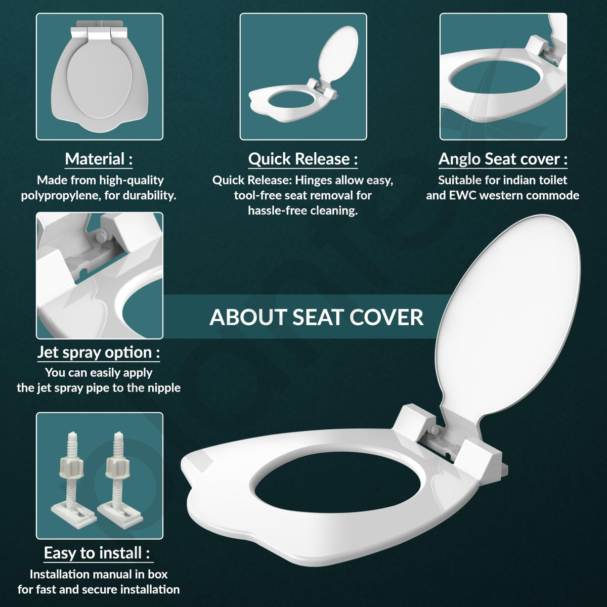 Plantex Anglo Toilet Seat Cover/Indian Toilet Seat/Polypropylene Seat - Pack of 1 (White)-4