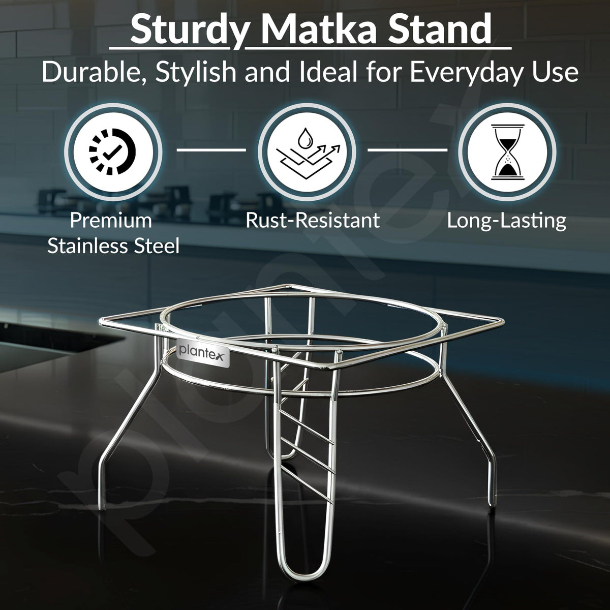 Plantex Stainless Steel Matka Stand/Ghada/Matki Stand/Plant Pot Stand for Balcony/Kitchen Accessories Items for Home (Chrome,Stainless Steel)-2
