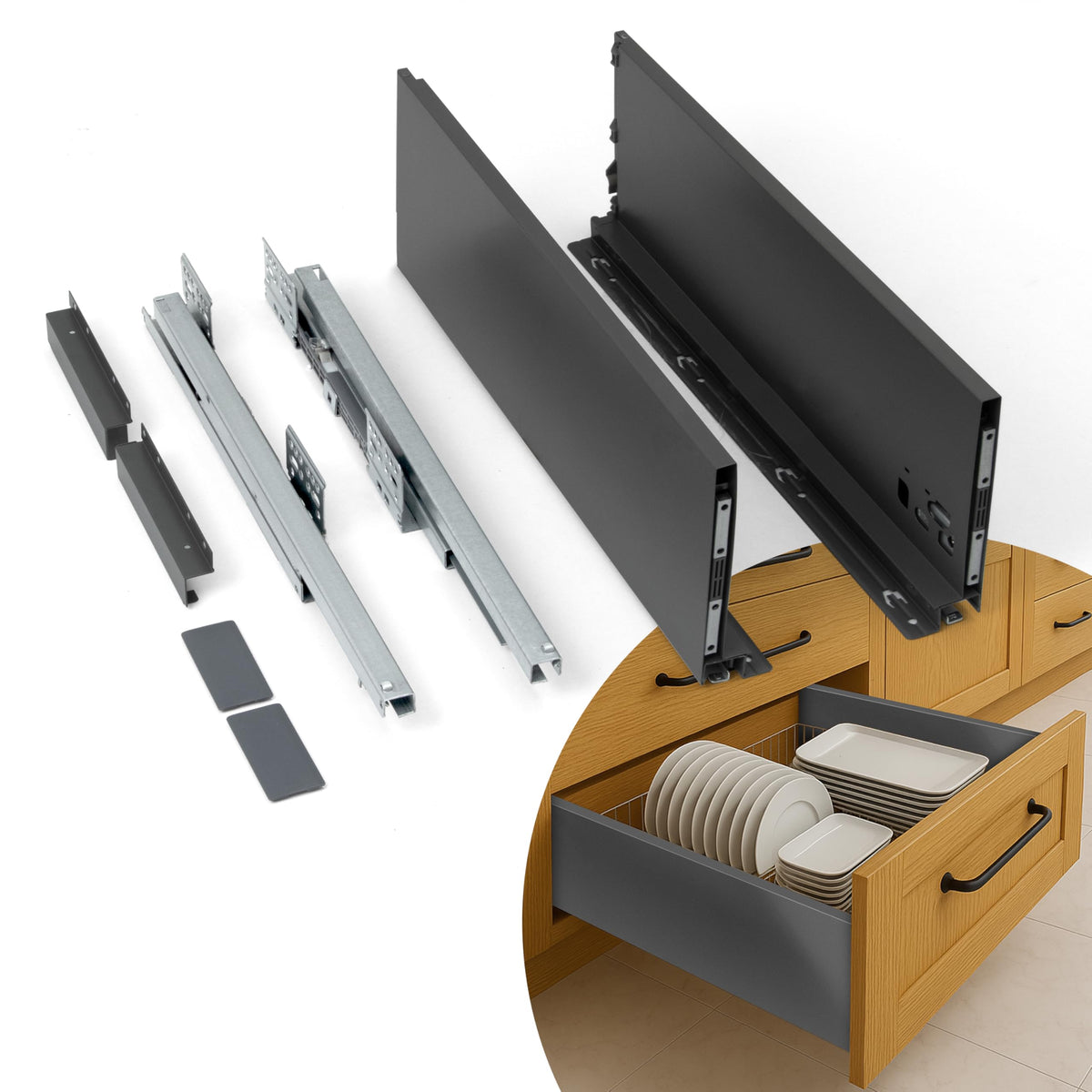 Plantex Tandem Box Drawer for Kitchen/Soft Close Tandem Box for Modular Kitchen/Tandem Basket/Load Capacity Upto 45 Kg - Grey (22 x 8 inch)-1