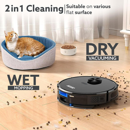 AGARO Alpha Robot Vacuum Cleaner, Brush, Dry Vacuum & Wet Mop, Automatic Cleaning, Upto 3200Pa Strong Suction, Rechargeable, App Control, Lidar Navigation, Editable Map to Clean, Hard Floor & Carpet