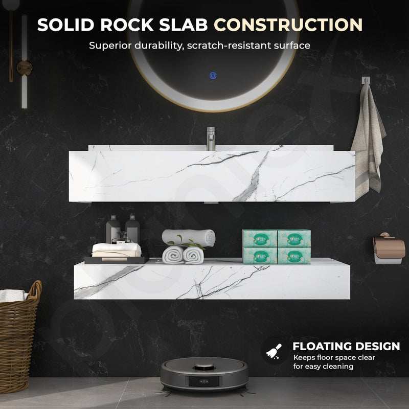 Plantex Floating Vanity/Slab Tile Vanity with Washbasin for Bathroom/Wall Mount Cabinet with Sink - (Statuario Arco - 80 X 47 cm)-4