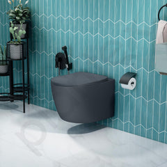 Plantex Imported Ceramic Wall Hung Commode/Rimless Washdown Flush Western Toilet/Commode with Soft Closing Toilet Seat - P Trap (Round - Matt Grey)-6