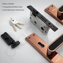 Plantex Door Lock Set - Main Door Lock Plate Handle Set/Mortise Lock with 3 Keys/Lock Body and Cylinder - Pack of 1 (OHMH-21, PVD Rose Gold & Black)-4