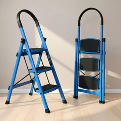 Plantex Premium 4 Step Steel Ladder/Ladder for Home/Wide Anti-Skid Wide Step Ladder/Capacity Upto 150 Kg (Blue & Black)