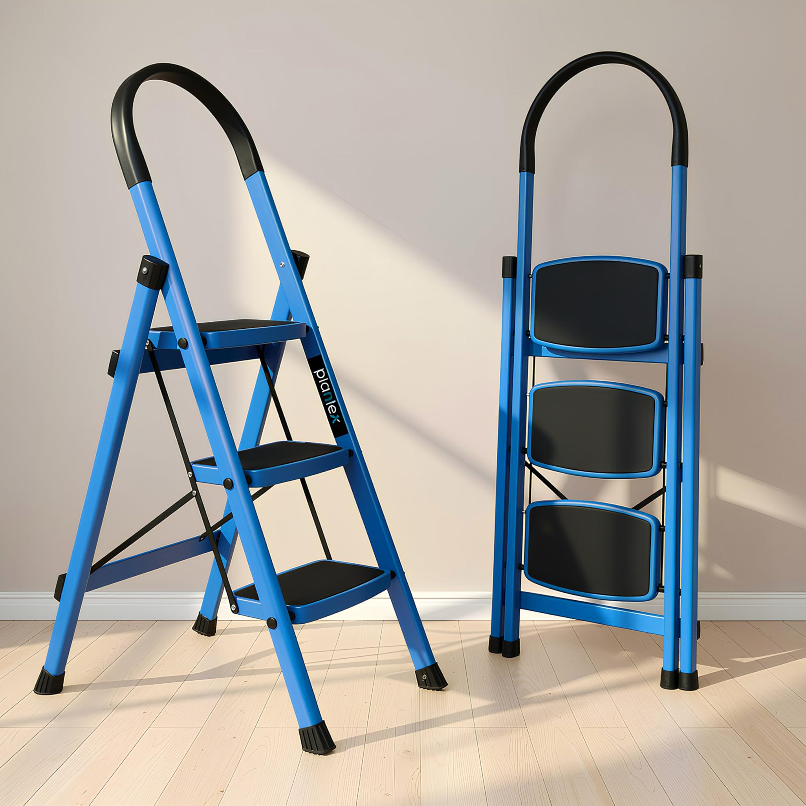 Plantex Premium Steel - 7 Step Ladder/Wide Anti Skid Steps/Heavy Duty Multipurpose Foldable 7 Step Ladder(Blue & Black)