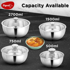 Pigeon Stainless Steel Serving Gravy Pot/Casserole 2700 ml Double Insulated Wall with Glass Lid to Your Food Warm for Lo