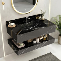 Plantex Floating Vanity/Slab Tile Vanity with Washbasin for Bathroom/Wall Mount Cabinet with Sink - (Dustin Black - 80 X 45 cm)-1