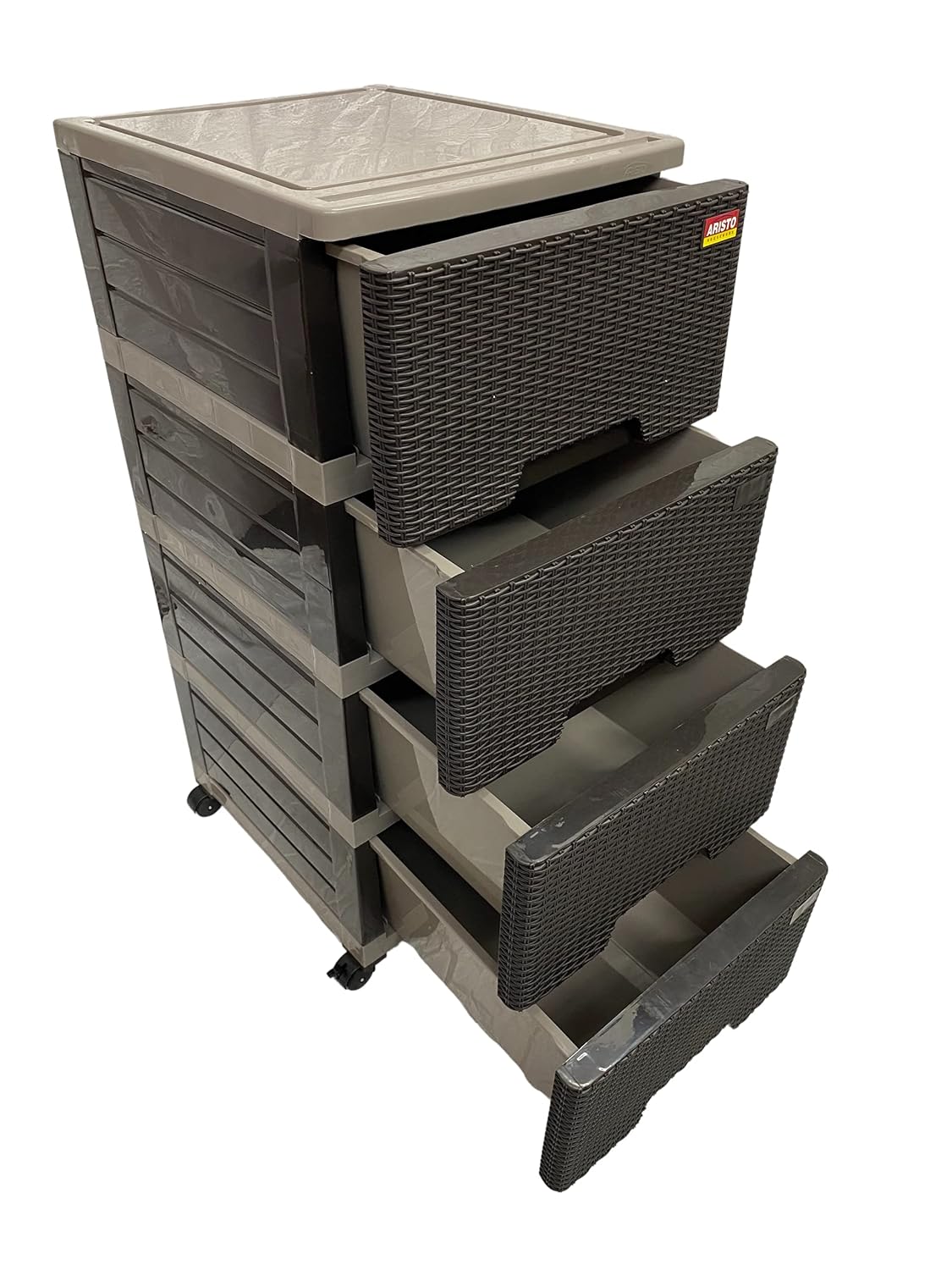 ARISTO Multipurpose 4 Plastic Drawers (XL Size) Modular Chest Storage Organizer (Solid Brown, 4 Drawer), (39 x 46.5 x 90.5 CM)