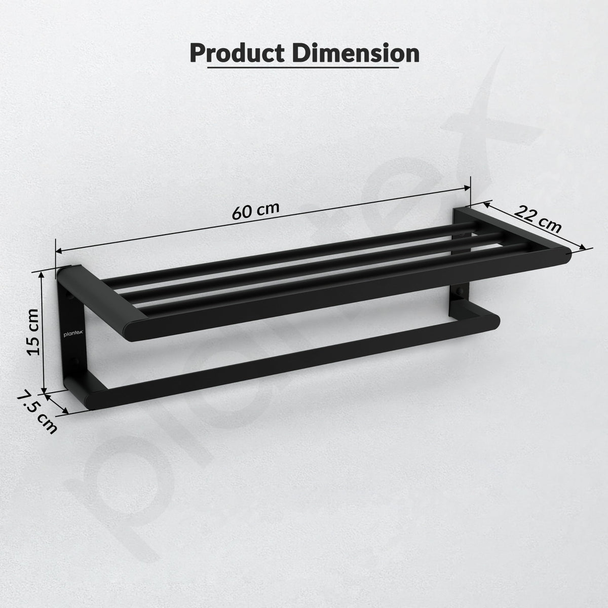 Plantex Space Aluminium Towel Rack with Fix Towel Rod/Towel Bar/Towel Hanger/Towel Stand for Bathroom/Bathroom Accessories (Black)-2