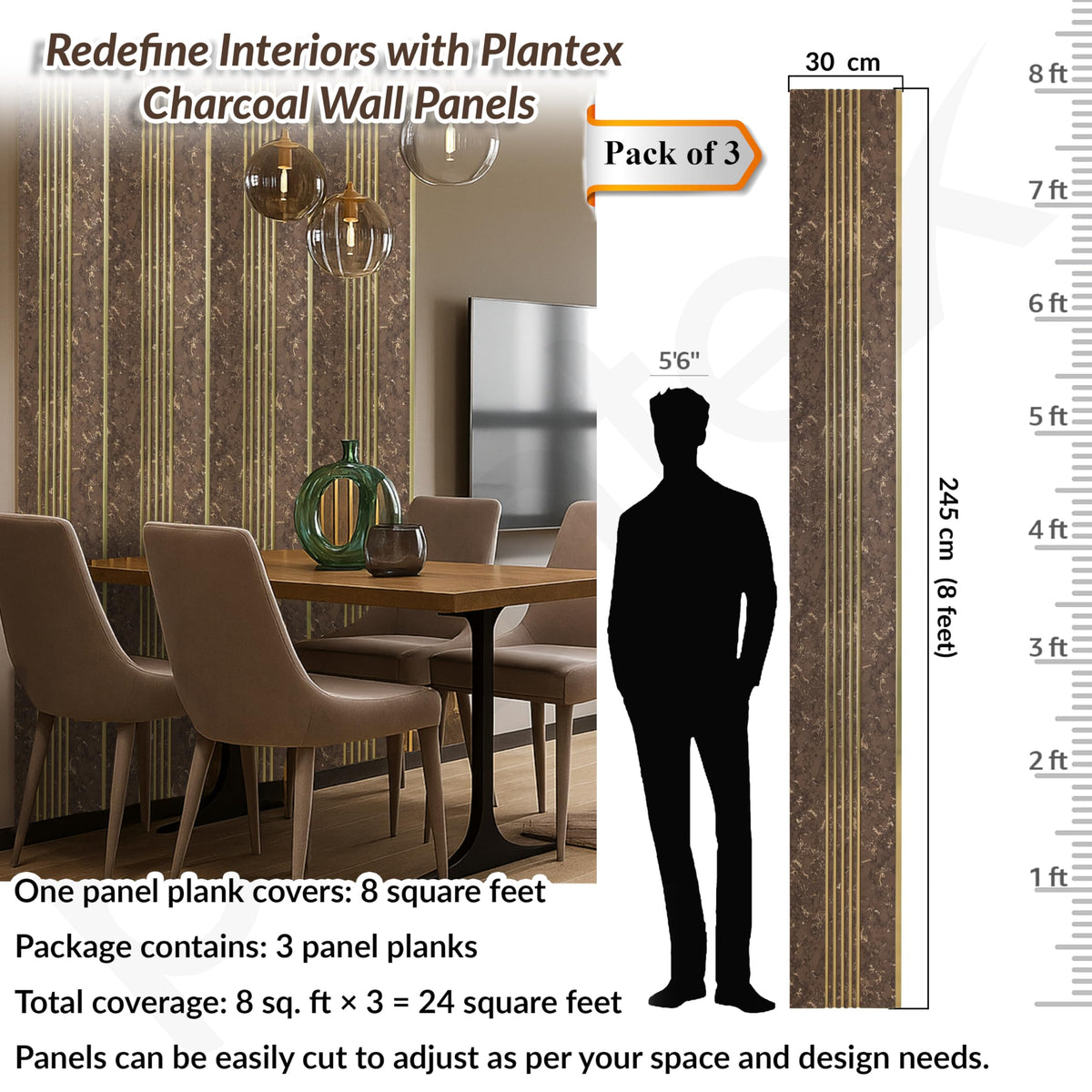 Plantex Louvers Panel for Wall/8 Feet Wall Panels/3D Charcoal Panel for Interior Walls Decor - Pack of 3 Covers - 24 Sq. Ft, Size-1 Feet x 8 Feet (YD-1201)-3