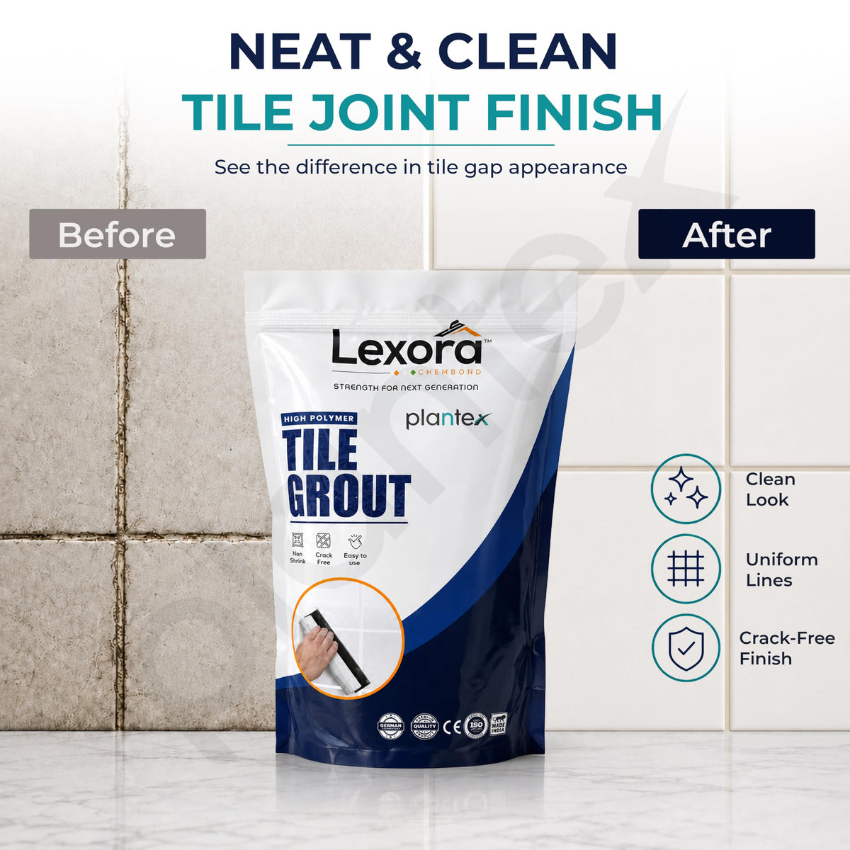 Plantex Lexora Premium Tile Grout/Waterproof Tile Gap Filler for Kitchen & Bathroom Wall Tiles Joint Filler/Crack Resistant/Chemical Resistant/Stain Resistant 1 kg (Ivory)-5