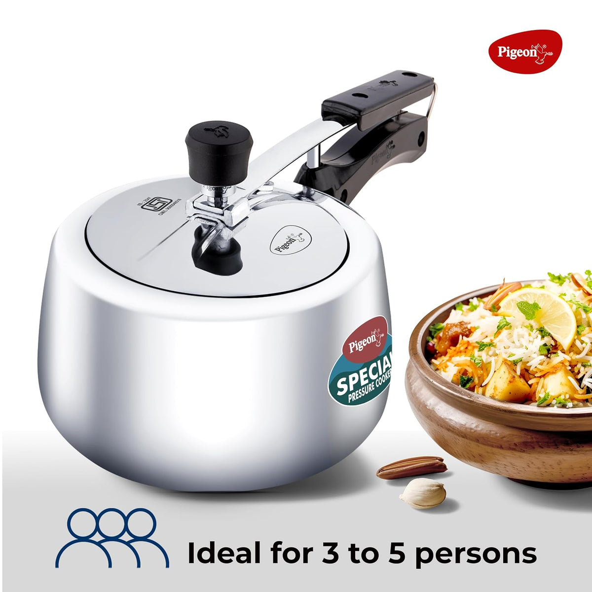 Pigeon by Stovekraft 3 Litre Special Plus Aluminium Inner Lid Induction Base Pressure Cooker (Silver) BIS Certified