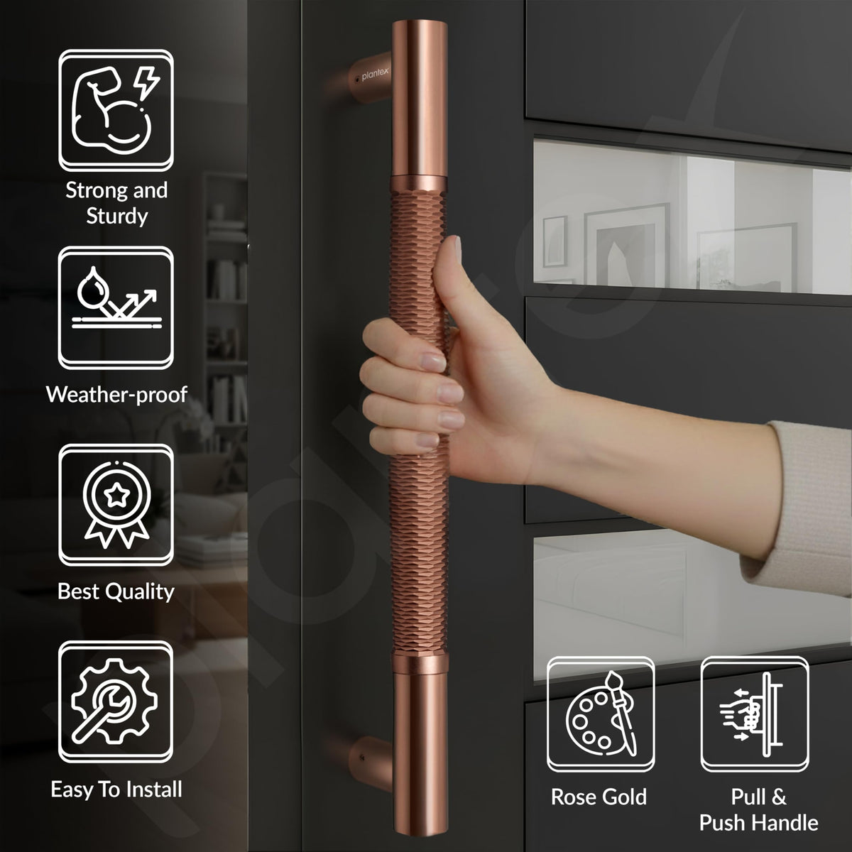 Plantex Main Door Handle/Stainless Steel & Aluminium Door Handle/450mm Pull-Push Handle for Home/Office/Hotel - Pack of 1 (DTMD-411, Rose Gold)-3