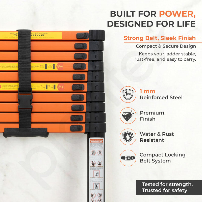 Plantex 4.3m (14.10 ft.) Telescopic Ladder/Carbon Steel 11-Steps Portable & Compact Ladder/Foldable Multipurpose Collapsible Ladder for Home & Outdoor Use - (Orange)-5