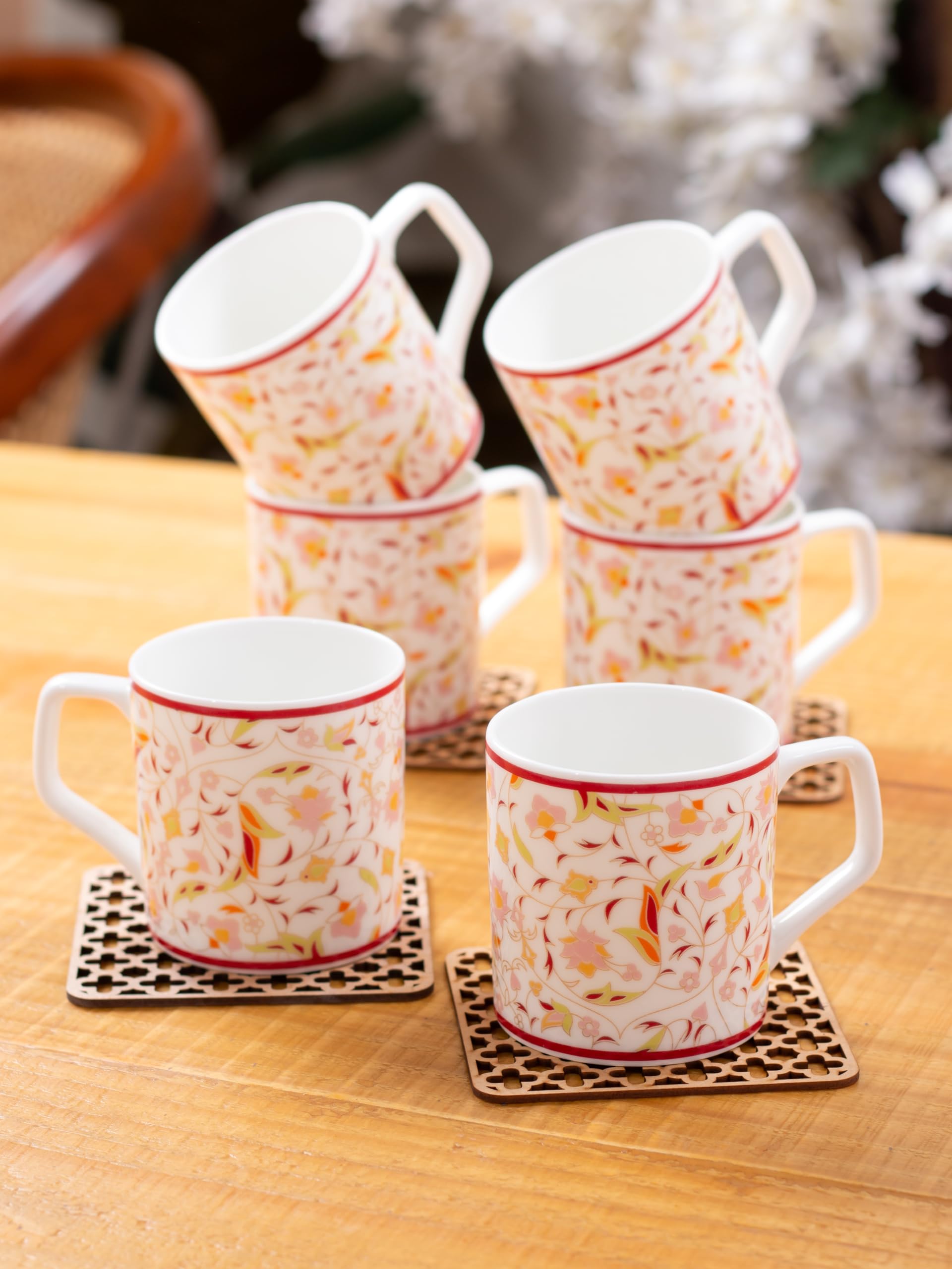Clay Craft Director Hilton 390 Bone China Coffee Mug Set, 220ml/6.6cm, Set of 6, Multicolour- (CM-Director-Hilton-390), Standard