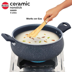 Hawkins Ceramic Nonstick Handi, 5 Litre, Induction Biryani Pot, Granite Casserole (ICH50G)
