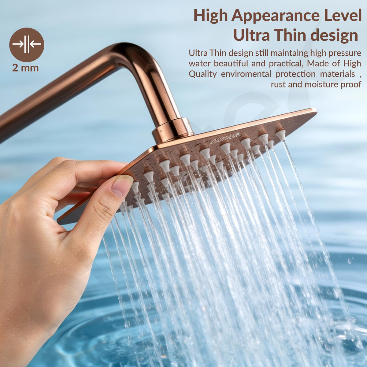 Plantex Stainless Steel Overhead Shower 4 x 4 inch with Water-Saving Technology/High pressure Rain Shower Head without Arm/Bathroom Shower -(Ultra Slim-PVD Rose Gold)-5