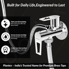 Plantex Pure Brass 2 Way Angle Valve/Angle Cock for Bathroom with Wall Flange and Teflon Tap - Pack of 1 (Chrome, 3220)-3