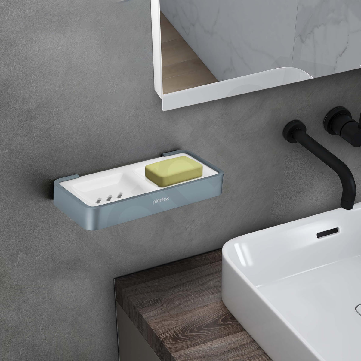 Plantex Aluminium and Acrylic Dual Soap Case/Double Soap Holder for Bathroom/Soap Stand/Bathroom Accessories - (Grey and Milky White)-2