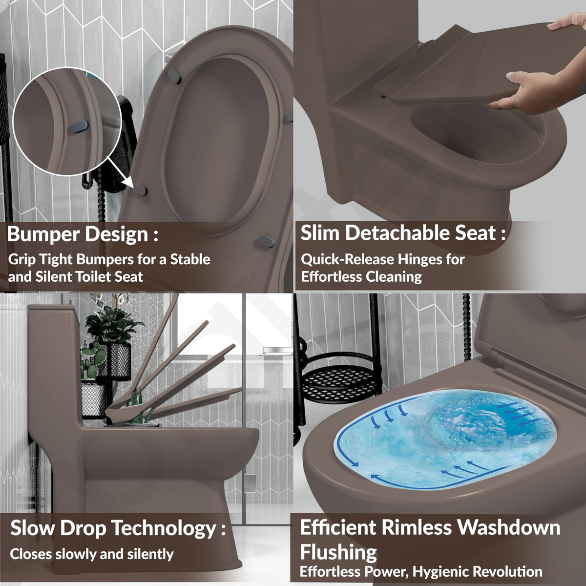 Plantex Ceramic One Piece Commode with Washbasin/Rimless Western Toilet/Bathroom Wash Basin/S Trap Commode for Bathroom - (Choco)-5