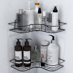 Plantex Corner Shelf for Bathroom/Metal Bathroom Organizer Without Drill/No Drilling Self Adhesive Wall Mounted Storage Organizer for Kitchen-GI Metal-(10 &10.5 INCH, Black)-1