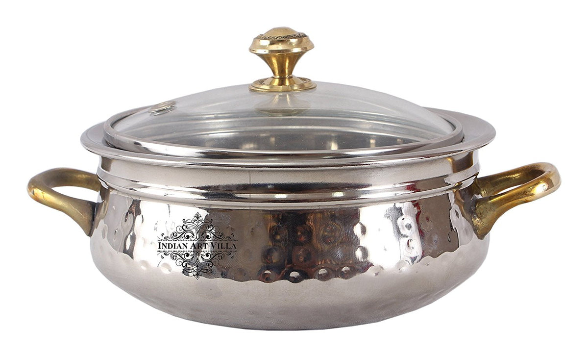 Fun Handi Steel Handi With Hammered Design & Glass Lid Elegant, Durable, and Fun ...