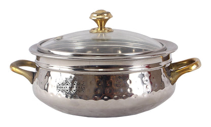 Steel Handi With Hammered Design & Glass Lid Elegant, Durable, and Functional—perfect for  serving
