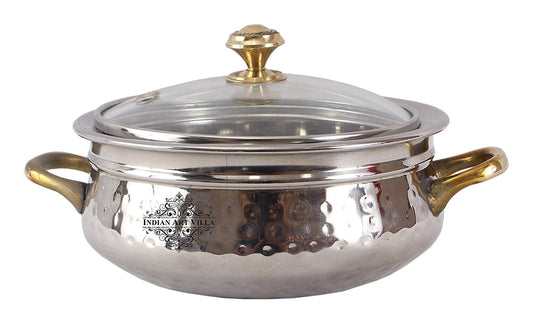 Steel Handi With Hammered Design & Glass Lid Elegant, Durable, and Functional—perfect for  serving