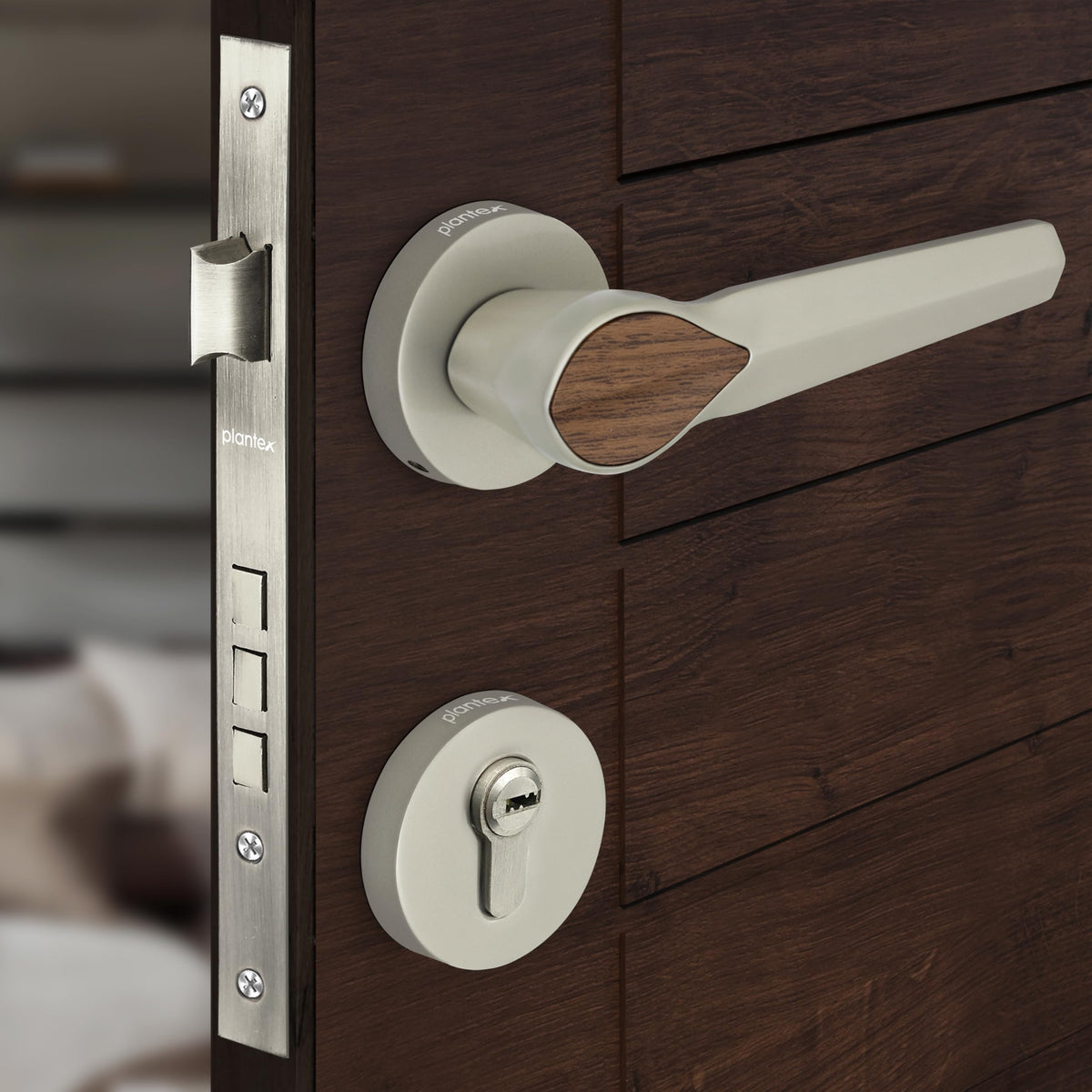 Plantex Heavy Duty Mortise Door Lock/Door Handle Lock/Main Door Handle Set for Home/Office/Door Accessories - (PT-012, Satin & Wood)