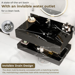 Plantex Floating Vanity/Slab Tile Vanity with Washbasin for Bathroom/Wall Mount Cabinet with Sink - (Dustin Black - 80 X 45 cm)-5