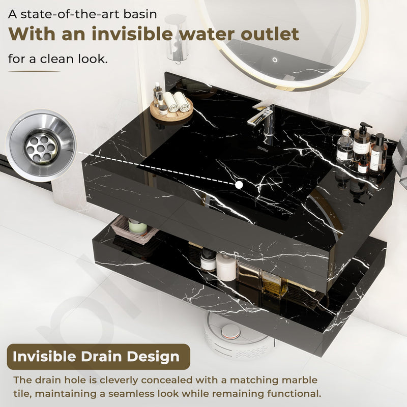 Plantex Floating Vanity/Slab Tile Vanity with Washbasin for Bathroom/Wall Mount Cabinet with Sink - (Dustin Black - 80 X 45 cm)-5