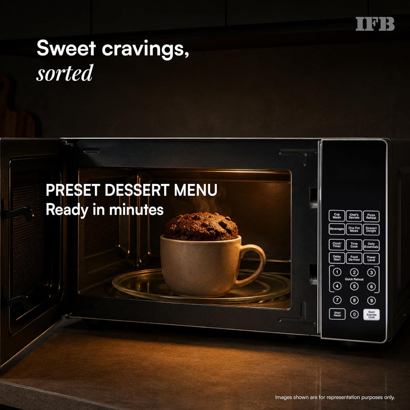 IFB 24L Solo Microwave Oven with 69 Auto Cook Menus (24PM2S, Silver, Mug Recipes, Steam Clean, Auto Reheat, Preset Timer